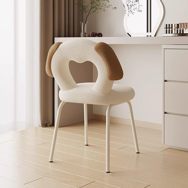 Modern Art Deco Hollow Dog Square Sherpa Fabric Wood Metal Vanity Stool Backrest Armless For Bedroom