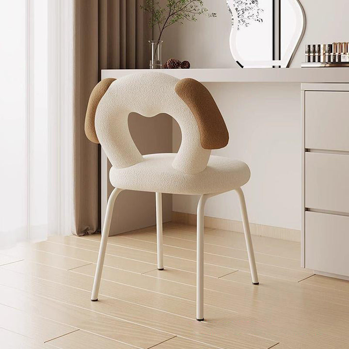 Modern Art Deco Hollow Dog Square Sherpa Fabric Wood Metal Vanity Stool Backrest Armless For Bedroom