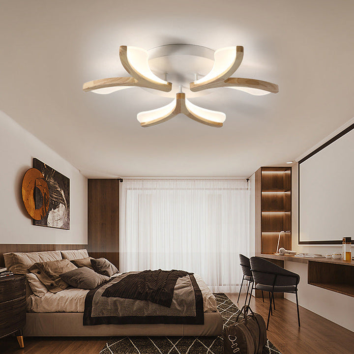 Plafonnier semi-encastré LED en bois, fer et acrylique avec motif floral de branche scandinave contemporaine pour le salon 