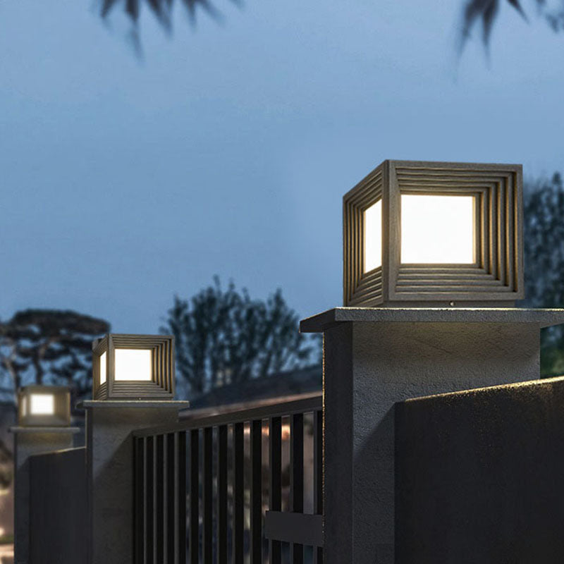 Luz de Cabeza de Poste LED de Acrílico de Acero Inoxidable Rectangular de Simplicidad Moderna para Patio Exterior 