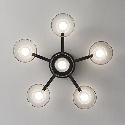 Italian Minimalist Round Drum Copper Glass LED Semi-Flush Mount Ceiling Light