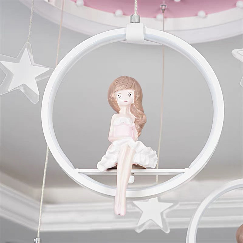 Plafonnier LED en acrylique et fer de style Art Déco moderne rond Astronaute Princesse Fée pour chambre à coucher 