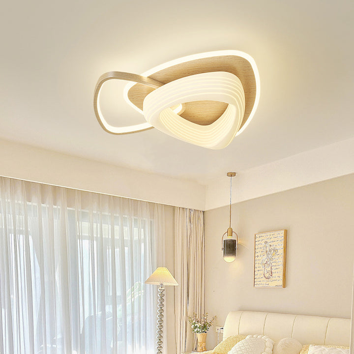 Lustre Plafonnier LED Rond en Métal Nordique Contemporain avec Motif de Fleurs et Triangle pour Chambre 