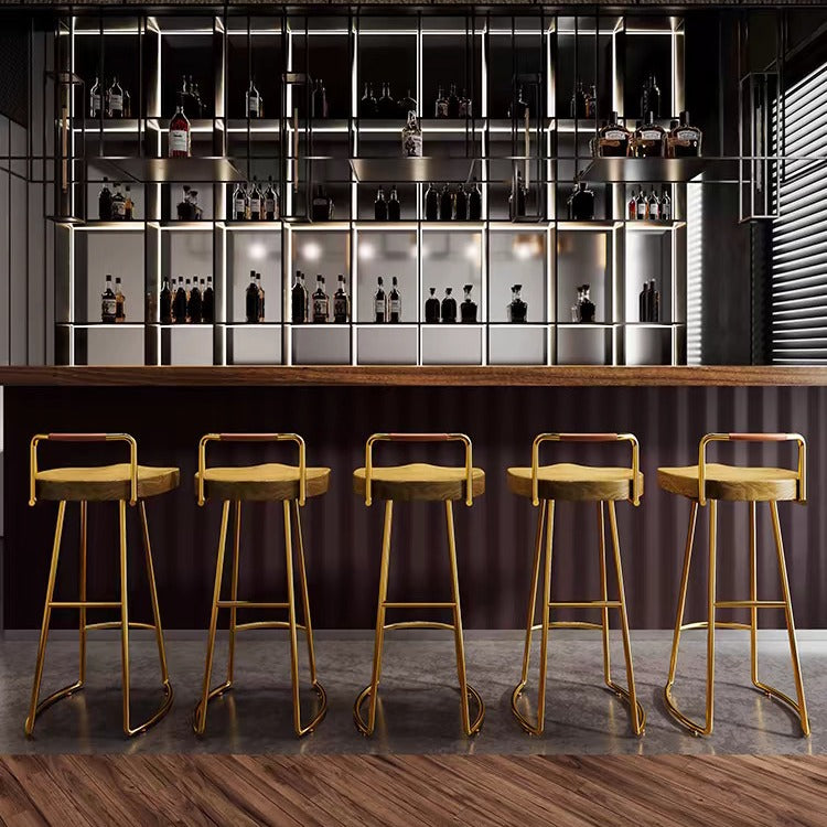 Tabouret de bar carré moderne minimaliste en fer et bois avec dossier bas pour salle à manger 