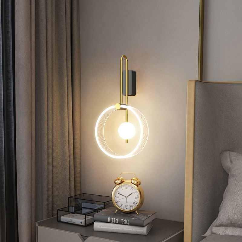 Lámpara de Aplique de Pared LED con Anillo Redondo de Hierro Acrílico Moderno Minimalista para la Mesita de Noche 