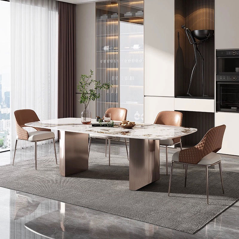 Contemporary Scandinavian Square Microfiber Leather Stainless Steel Dining Chair Backrest Armrest For Dining Room