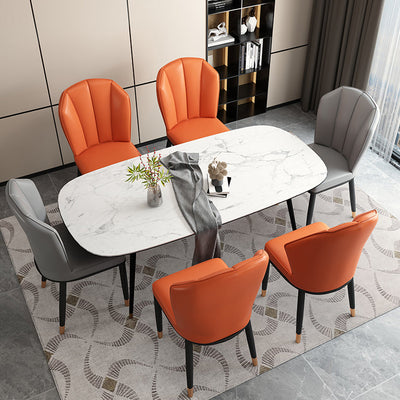 Chaise de salle à manger avec dossier en cuir moderne de luxe en acier au carbone et éponge, coque carrée pour salle à manger 