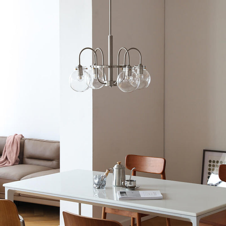 Retro Industrial Edelstahlrahmen Kugelglas 4/6-Licht Kronleuchter 