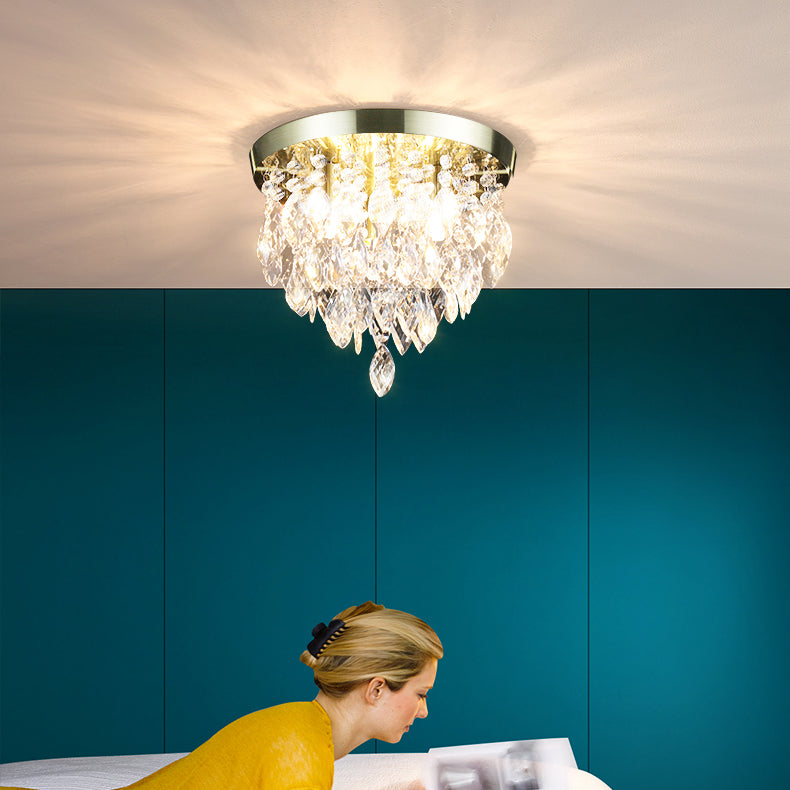 Lustre de plafond semi-encastré à 1 lumière avec carillon éolien en cristal et métal contemporain de luxe pour salon 