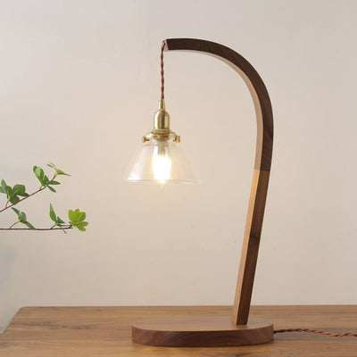 Traditionelle japanische runde Tischlampe aus Holz und Glas mit 1 Licht für Wohnzimmer 