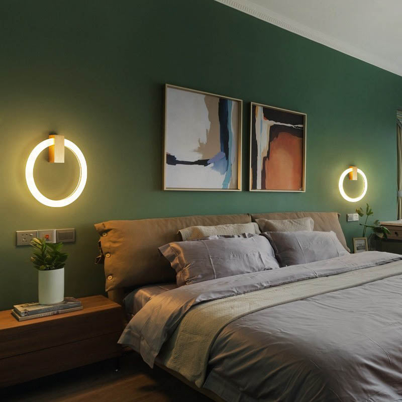 Moderne minimalistische runde Eisen-Aluminium-PVC-LED-Wandleuchte für das Schlafzimmer 