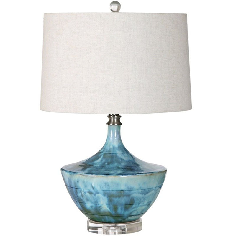 Modern Transitional Fabric Shade Ceramic Jar Base 1-Light Table Lamp For Study