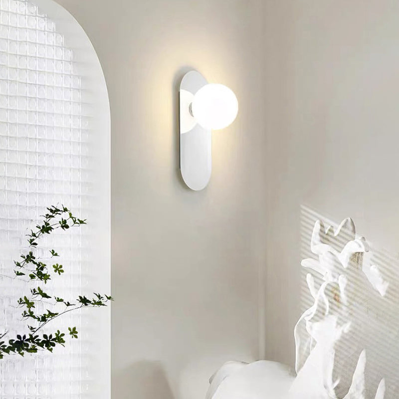 Lámpara Aplique de Pared de 1 Luz de Vidrio y Base de Disco Esférico Minimalista Moderna de Hierro para Dormitorio 