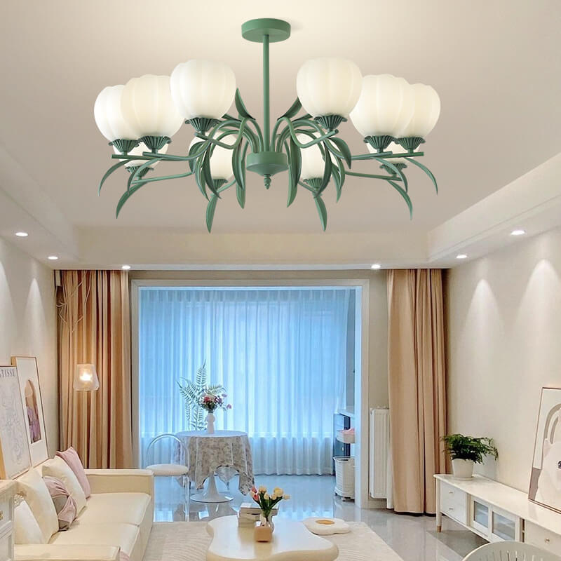 Contemporary Creative Iron Glass Flower Shape 3/6/8/10-Light Chandelier For Living Room