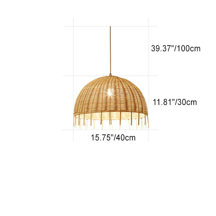 Traditional Vintage Rattan Half Ball Grass Rattan Bamboo 1-Light Pendant Light For Bedroom