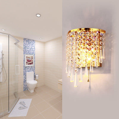 Moderne Luxus Halb Runde Achteckige Perlen Edelstahl Kristall 1-Licht Wand Leuchte Lampe Für Wohnzimmer 