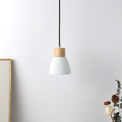 Japanese Harajuku Solid Wood Pleated Ceramic Round 1-Light Pendant Light