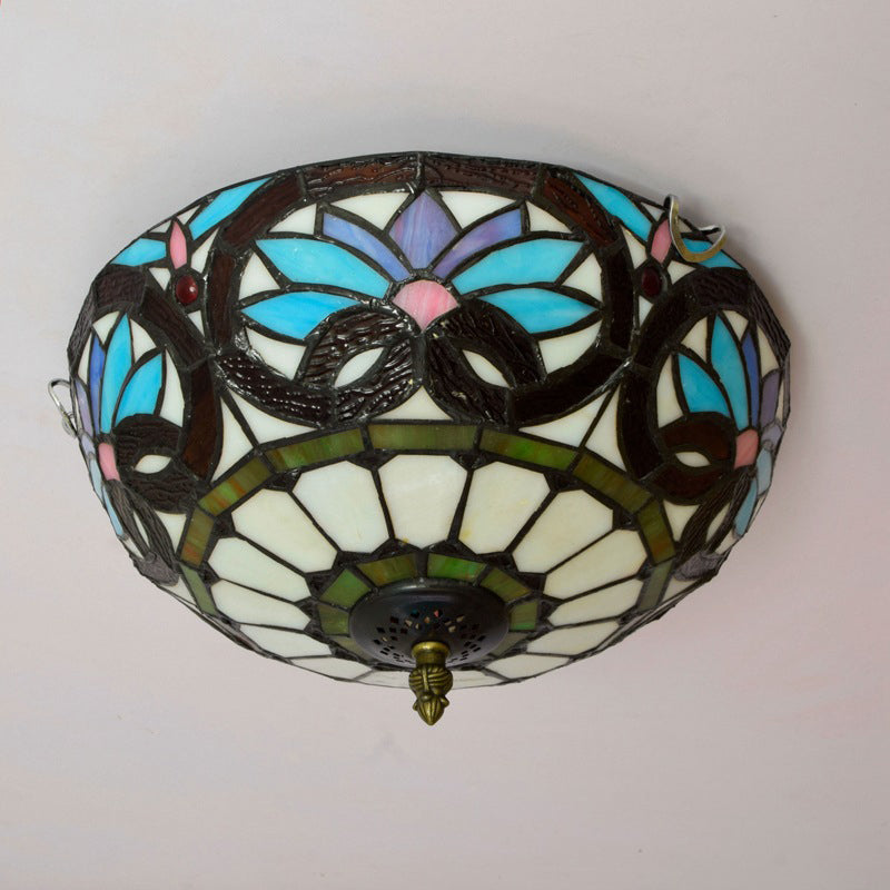 Traditionelle Tiffany Kuppel Eisen Glas 2-Licht Unterputzleuchte für Wohnzimmer 