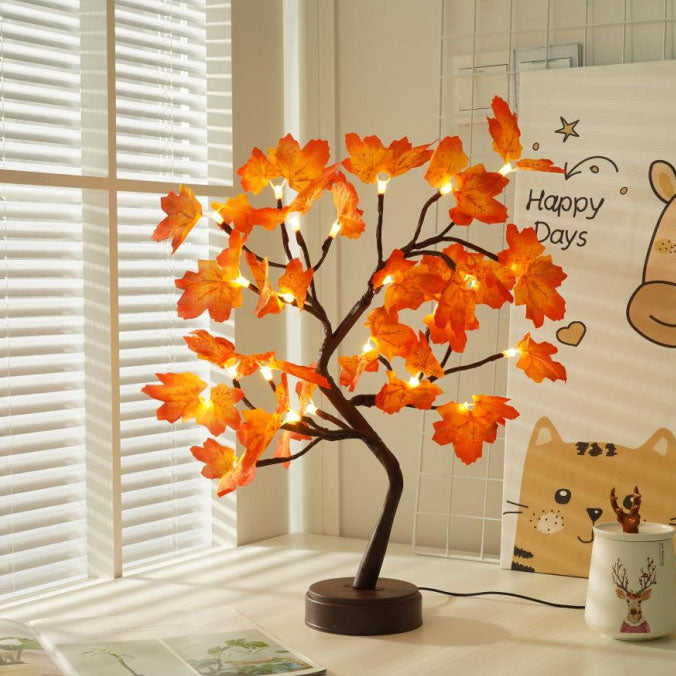 Zeitgenössische kreative Weihnachts-LED-Lichter mit Kunststoff-Ahornblatt-Baum, dekorative Tischlampe für das Schlafzimmer 