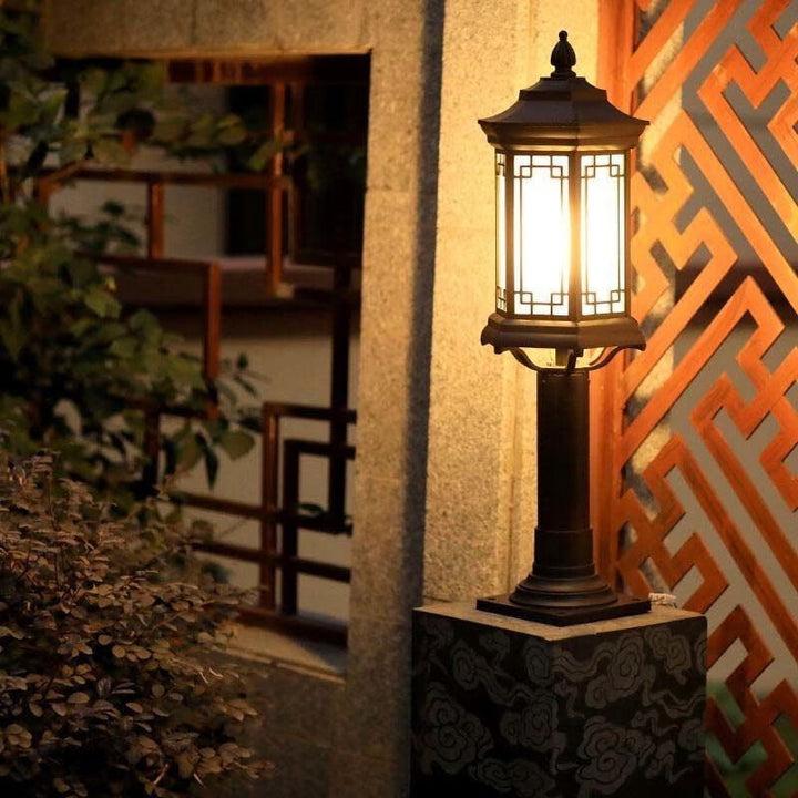 Luz de jardín para exteriores LED de cilindro de vidrio de aluminio solar impermeable tradicional china 
