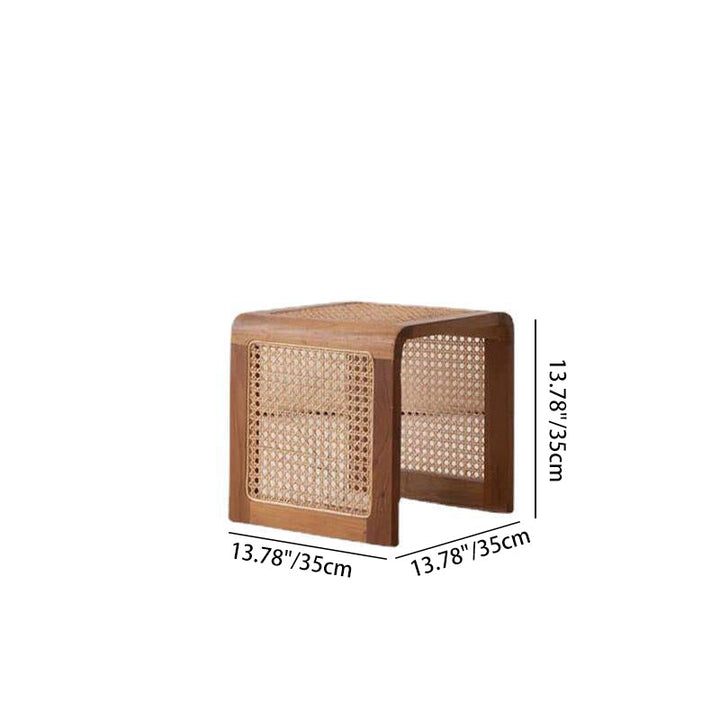 Traditioneller quadratischer Couchtisch aus massivem Holz mit Vintage-PE-Rattangeflecht für das Wohnzimmer 