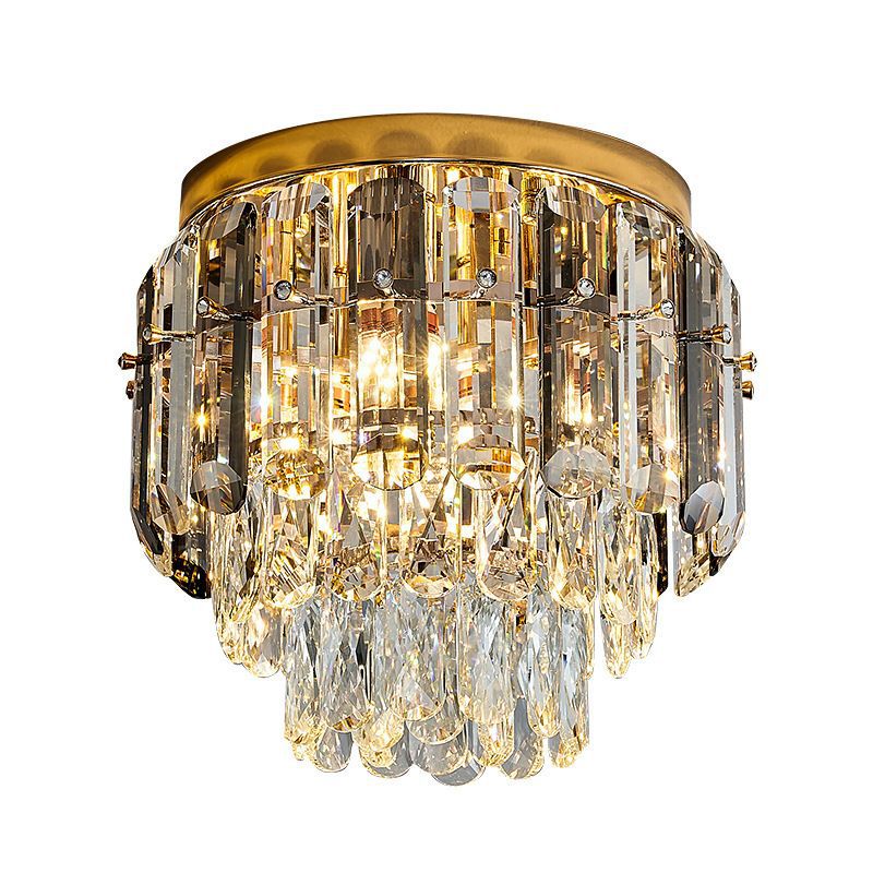 Modern Luxury Round Iron Crystal Gold 3-Light Flush Mount Ceiling Light For Hallway