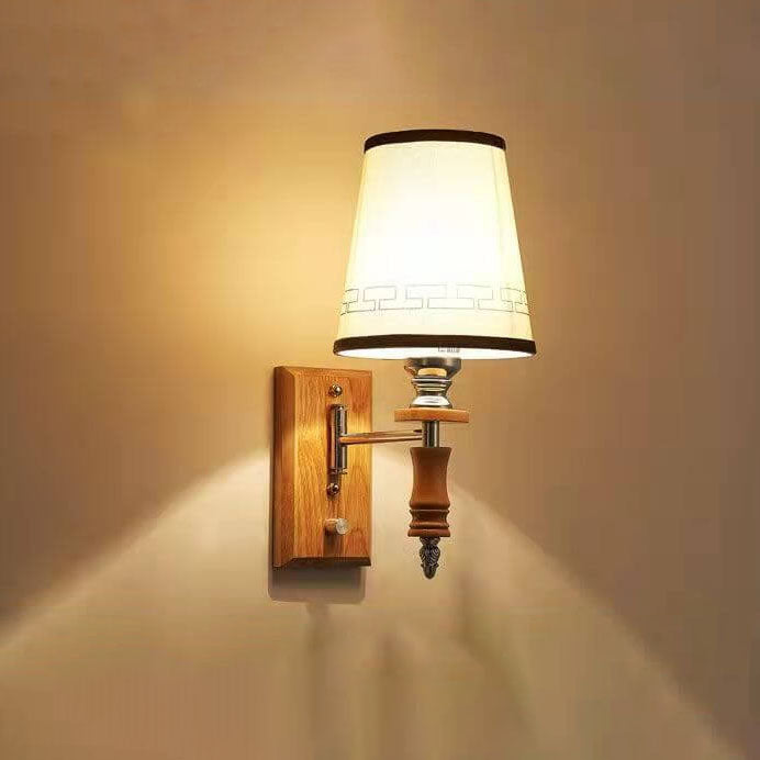 Chinesische Retro Holz Element Stofffass Schirm 1-Licht Wandleuchte 