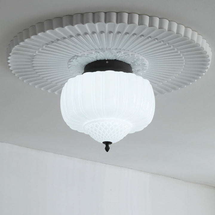 Moderne Art Deco Eisen Kürbis Glas Schirm 3-Licht Deckenleuchte für Wohnzimmer 