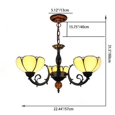 Chandelier à 3 lumières en verre teinté en alliage de fer fleur Tiffany traditionnel pour salon 