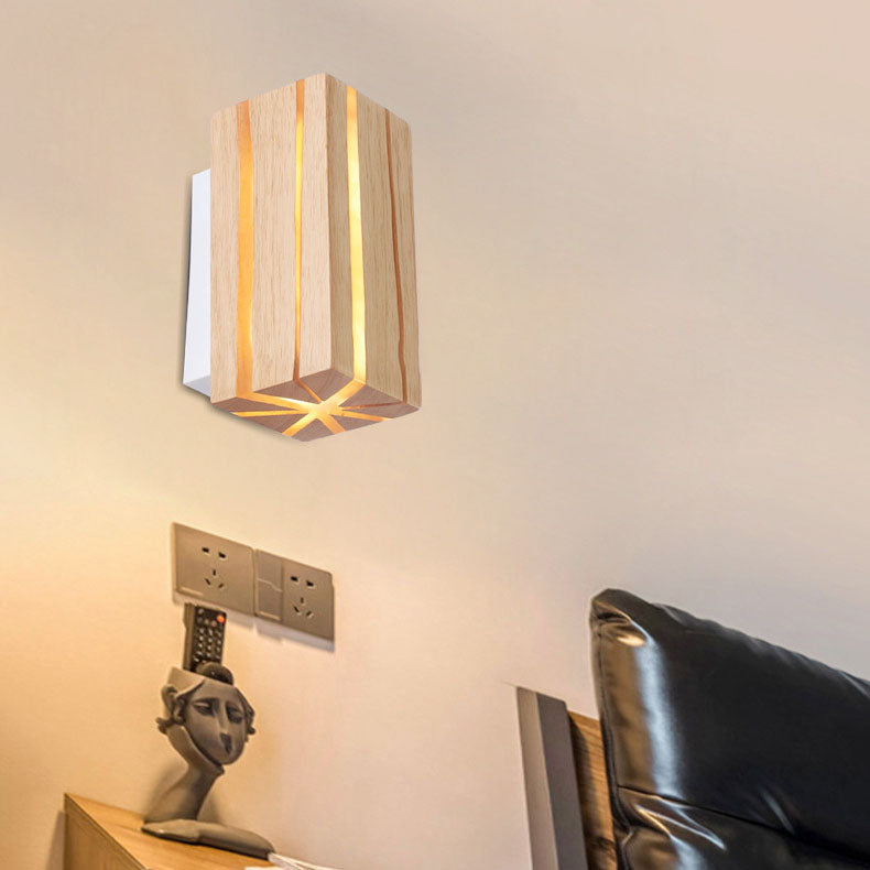 Moderne minimalistische geometrische Quader geknackt Holzmaserung LED Wandleuchte Lampe für Wohnzimmer 