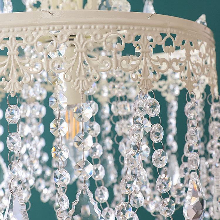 Traditional French Vintage Crystal Round Lamp Beads 1-Light Pendant Light For Bedroom