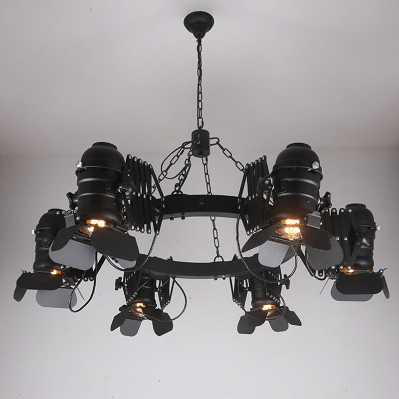 Contemporary Industrial Wrought Iron Round 6-Light Chandelier For Dining Room