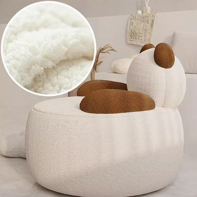 Coussin Rond Ours Créatif Contemporain en Laine d'Agneau Chaise d'Appoint en Bois Massif Dossier Accoudoir Pour Salon 