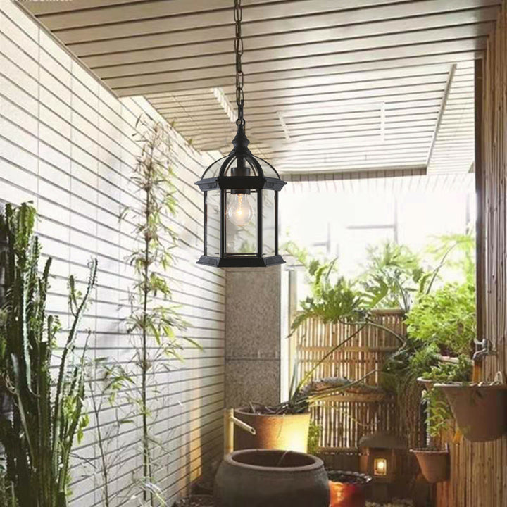 Lanterne suspendue extérieure moderne minimaliste à colonne hexagonale en aluminium et verre avec 1 lumière pour jardin 