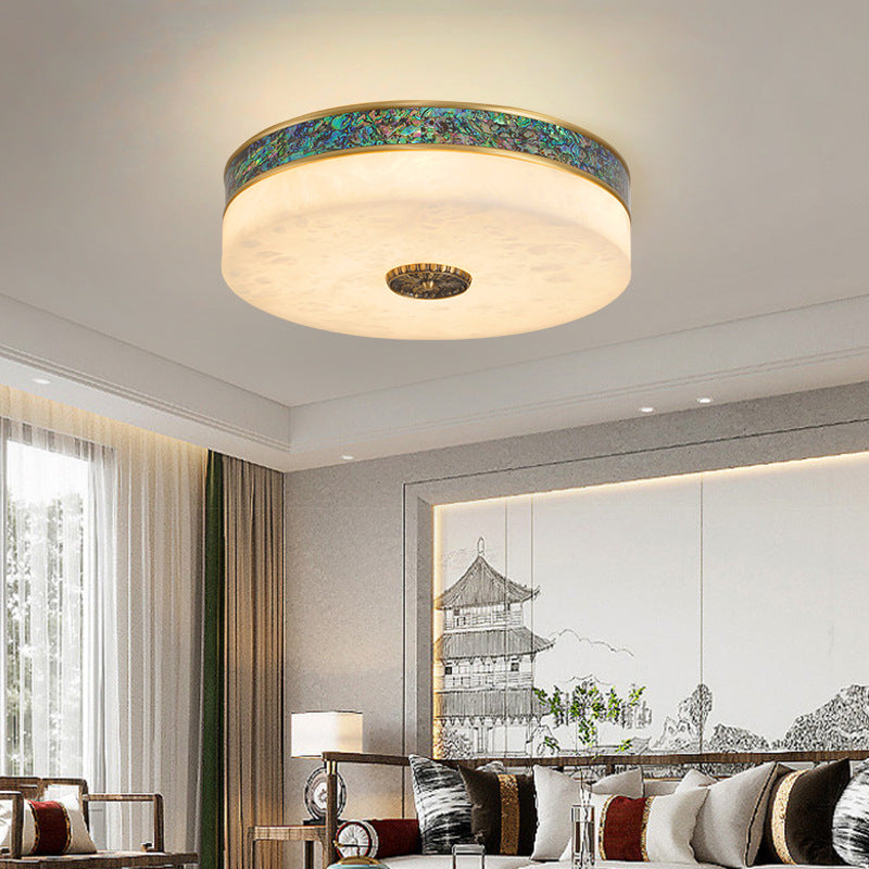 Modern Transitional Round All Copper Marble LED Flush Mount Ceiling Light For Bedroom