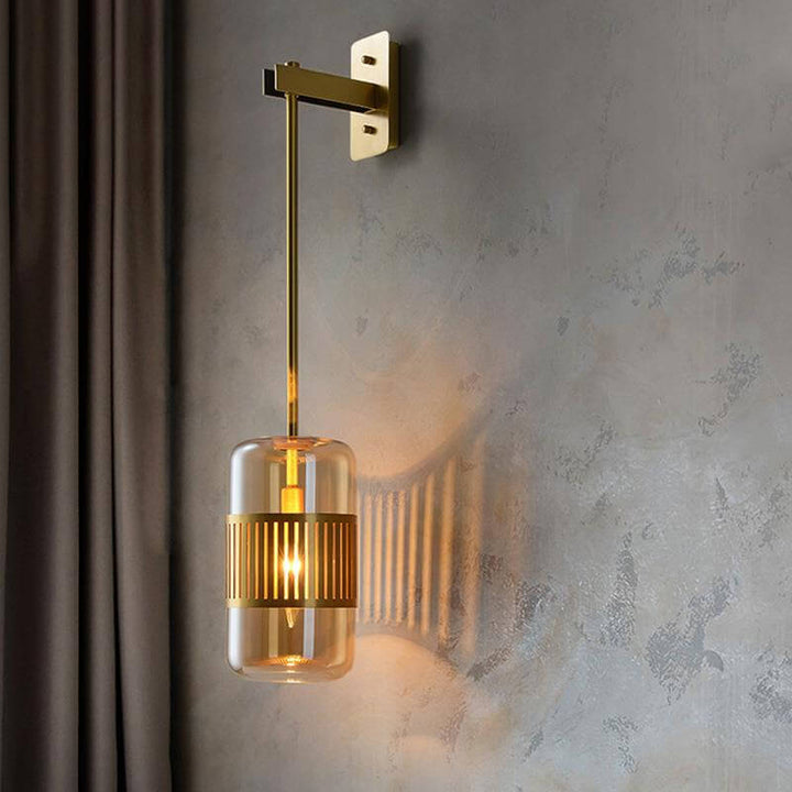Lámpara de pared cilíndrica de vidrio y hierro de lujo contemporáneo de 1 luz para dormitorio y sala de estar 