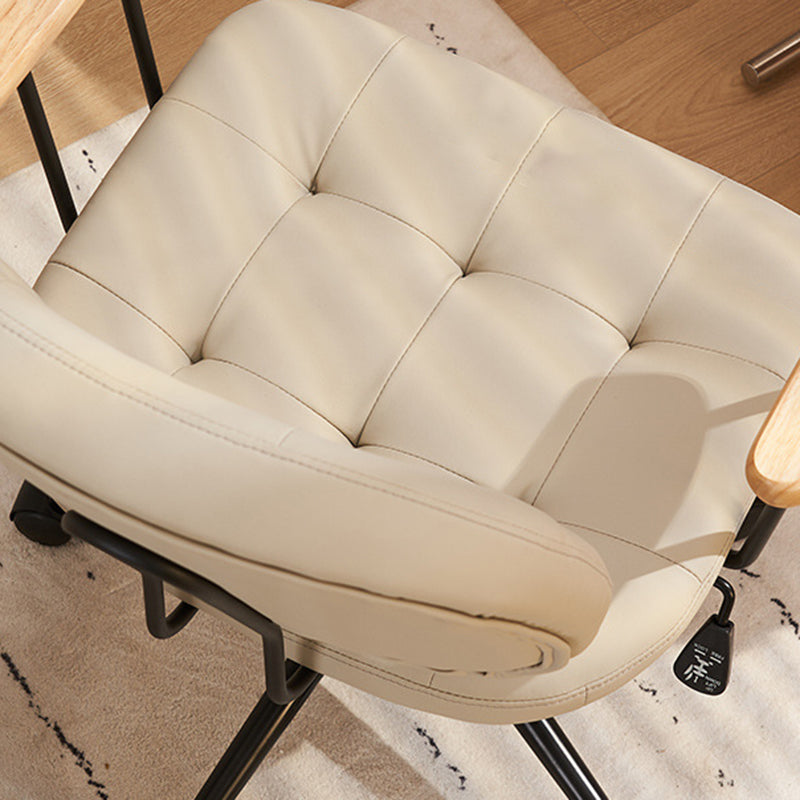 Moderno Minimalista Cuadrado Imitación de Cuero Madera Acero Silla Respaldo Reposabrazos Para Dormitorio 