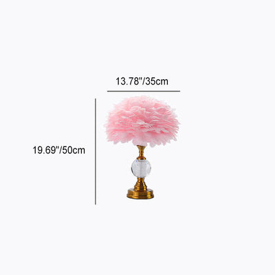 Pantalla de lámpara de plumas redonda de hierro creativo nórdico 1-luz lámpara de mesa 