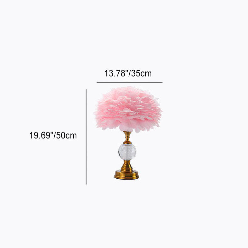Pantalla de lámpara de plumas redonda de hierro creativo nórdico 1-luz lámpara de mesa 