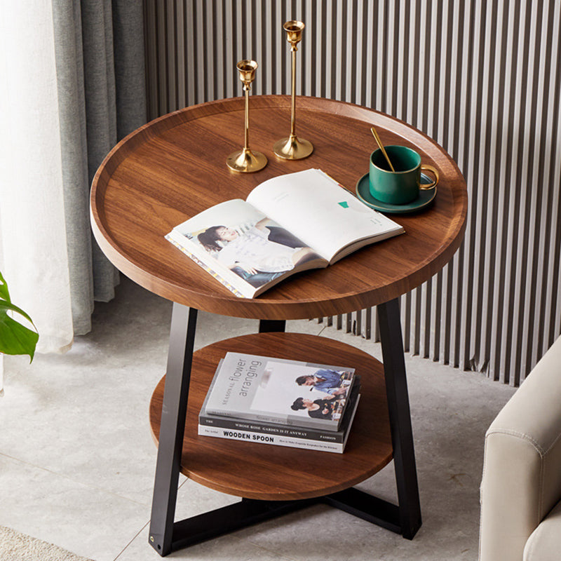 Contemporary Scandinavian Round MDF Iron End Table 2-Tier For Living Room