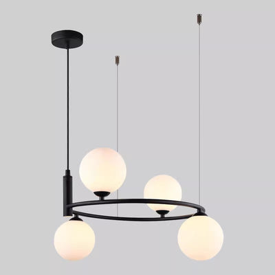 Moderner Mid-Century Eisen Kugelglasschirm 4/6-Licht Kronleuchter für Wohnzimmer 