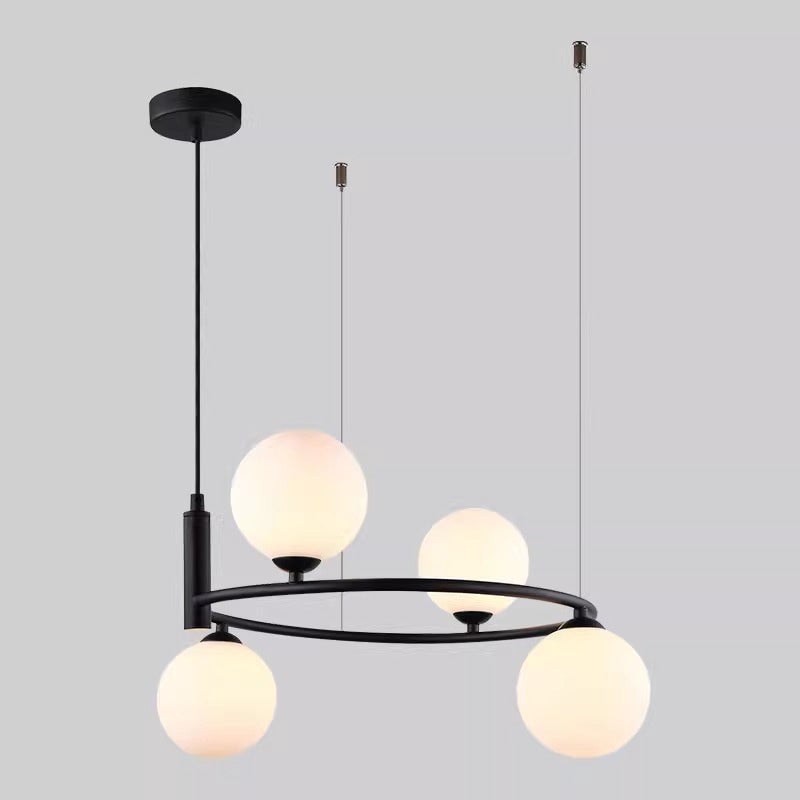Moderner Mid-Century Eisen Kugelglasschirm 4/6-Licht Kronleuchter für Wohnzimmer 