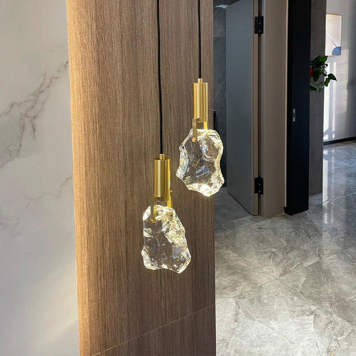 Lustre suspendu contemporain de luxe en cuivre avec cristal de pierre 1 lumière pour salon 