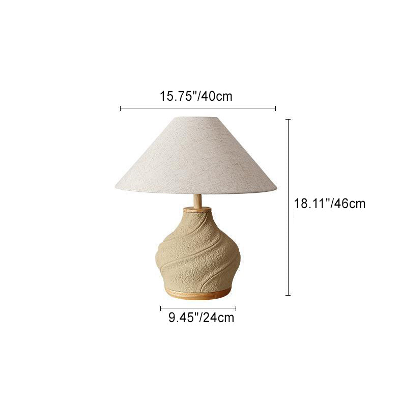 Traditionelle japanische kegelförmige Tischlampe mit Stoffschirm und Betonvase, Sockel 1-flammig fürs Arbeitszimmer 