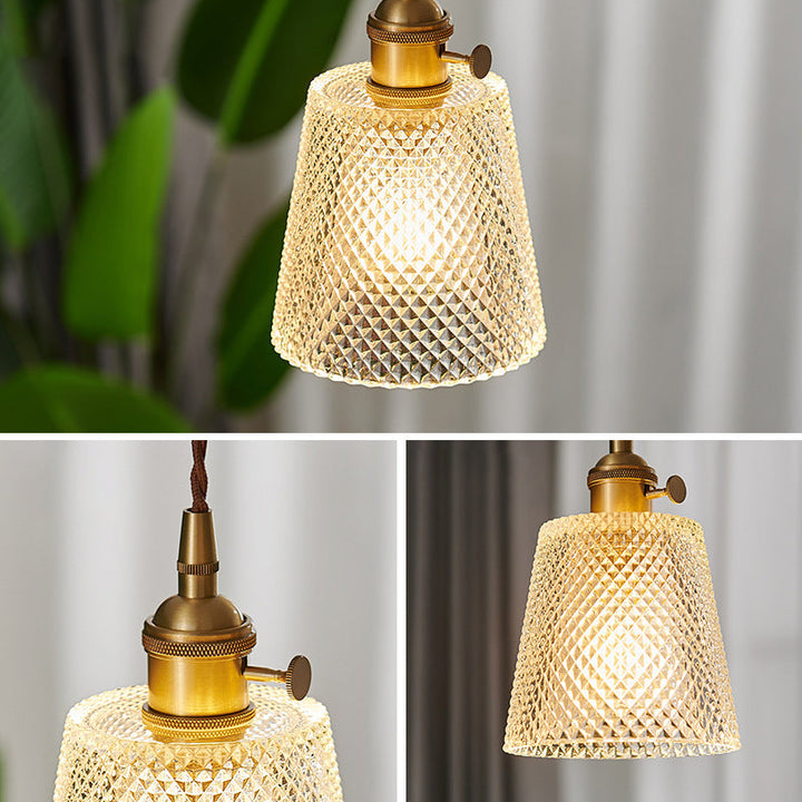 Lustre Suspendu à 1 Lumière en Laiton et Verre Cylindrique Vintage Traditionnel pour Salon 
