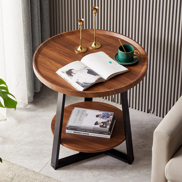 Contemporary Nordic Round Iron MDF Coffee Table 2-Tier For Living Room