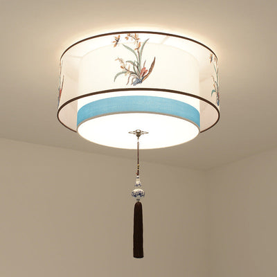 Pantalla de tela bordada de hierro chino tradicional de 4 luces para techo empotrado para dormitorio 