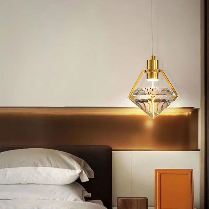 Moderne minimalistische Diamant Eisen Kristall 1-Licht Pendelleuchte für das Schlafzimmer 