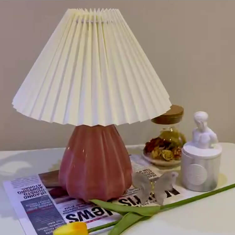 Scandinavian Vintage Mushroom Pleated PVC Fabric Ceramic 1-Light Table Lamp