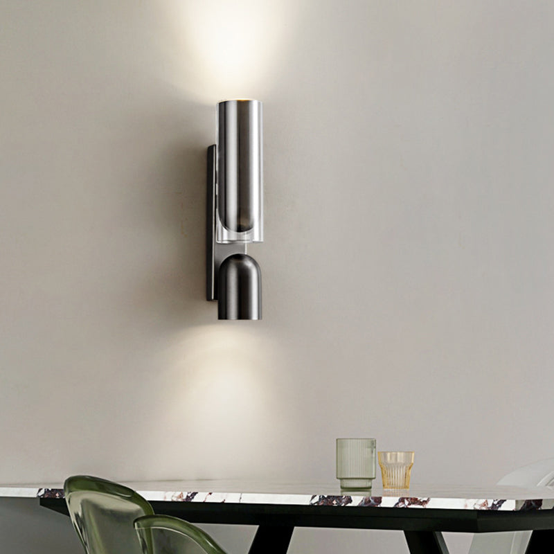 Moderne minimalistische Zylinder Rechteck drehbare Eisen Glas 2-Licht Wandleuchte Lampe für Wohnzimmer 